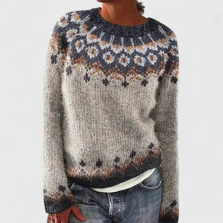 Cecilia | Women's Fair Isle Pattern Crew Neck Sweater with Long Sleeves