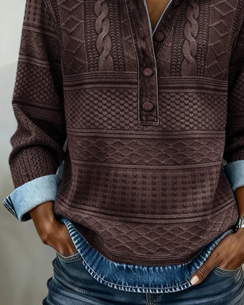 Bridget | Women's Textured Button-Collar Sweatshirt