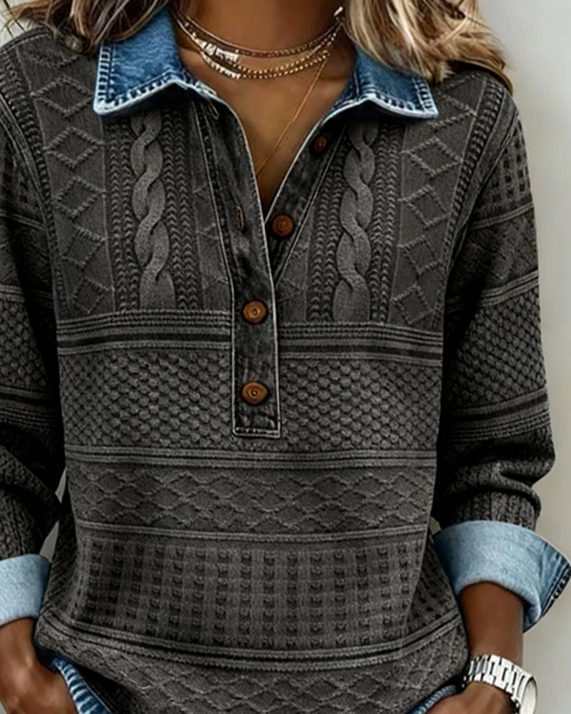 Bridget | Women's Textured Button-Collar Sweatshirt