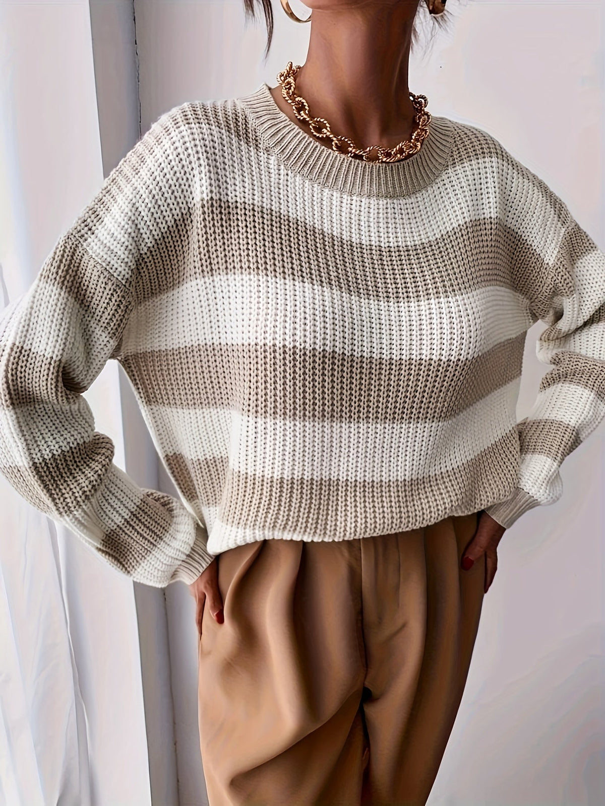 Tessa | Women's Striped Oversized Sweater with Dropped Shoulders