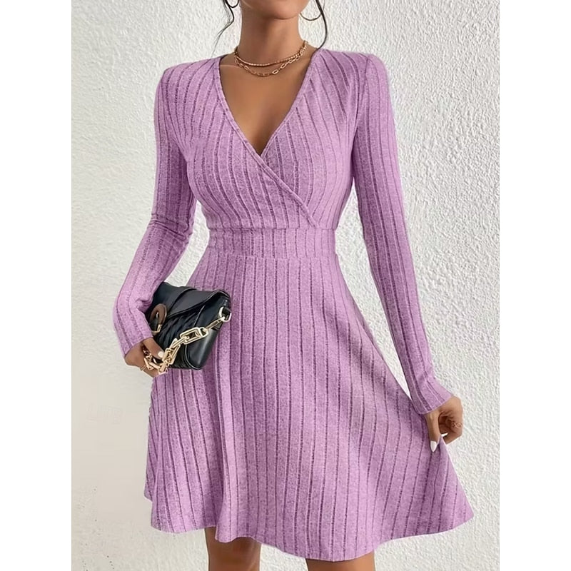 Therese | Women's Wrap-Front V-Neck Mini Dress with Long Sleeves