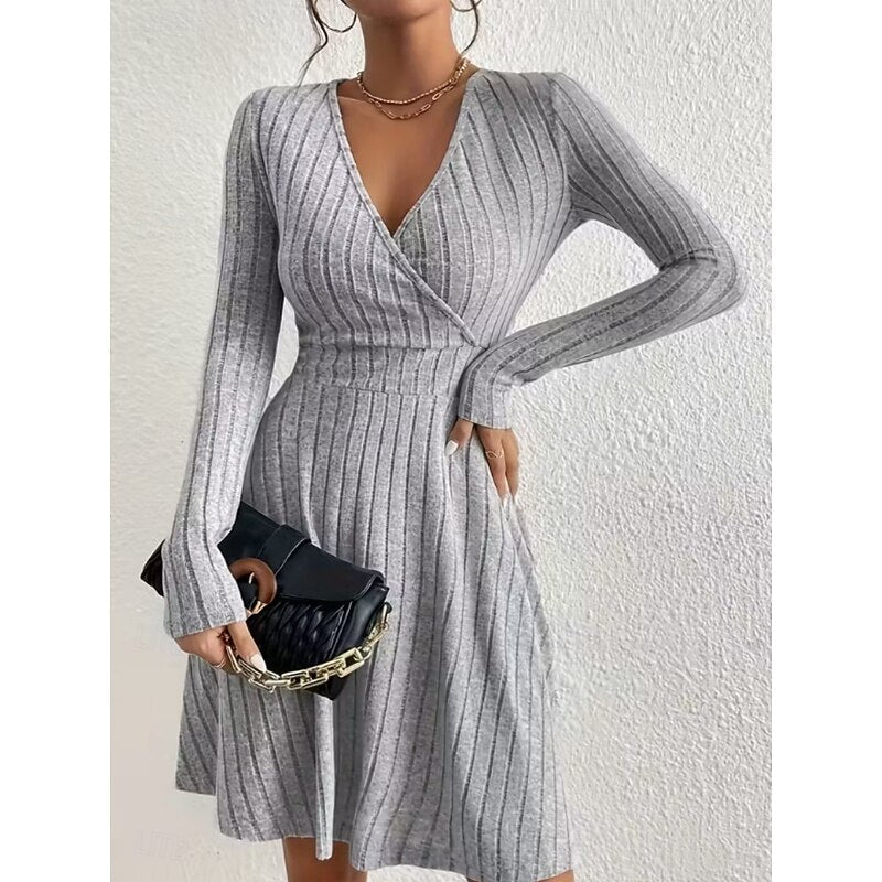 Therese | Women's Wrap-Front V-Neck Mini Dress with Long Sleeves