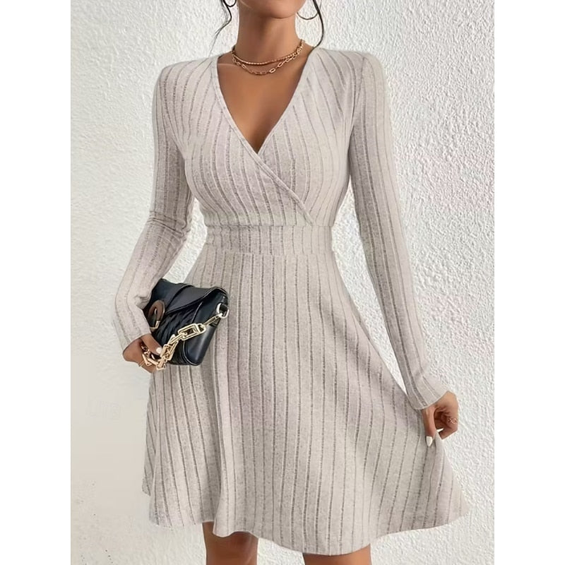 Therese | Women's Wrap-Front V-Neck Mini Dress with Long Sleeves