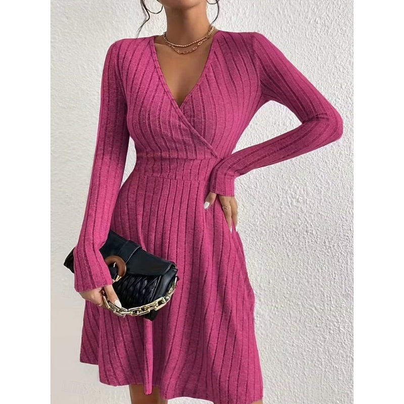 Therese | Women's Wrap-Front V-Neck Mini Dress with Long Sleeves