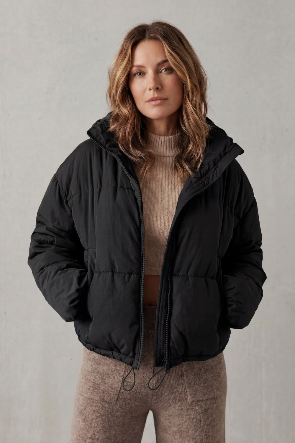 Trixie | Women's Cropped Hooded Puffer Jacket with Drawstring Hem