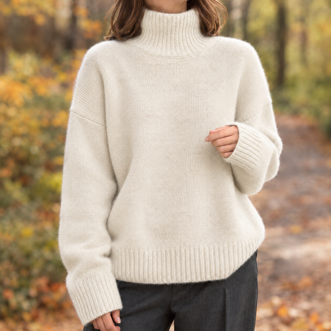 Rowena | Women's Oversized Turtleneck Sweater with Ribbed Trim