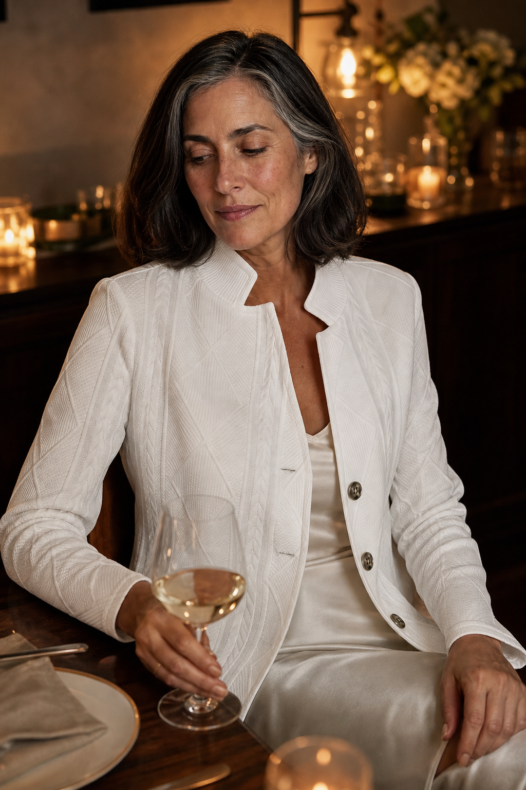 Mallory | Women's Textured Button-Front Blazer with Stand Collar and Diamond Pattern