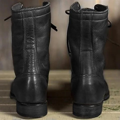 Tessa | Women's Vintage Lace-Up Mid-Calf Combat Boots with Low Block Heel