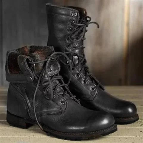 Tessa | Women's Vintage Lace-Up Mid-Calf Combat Boots with Low Block Heel