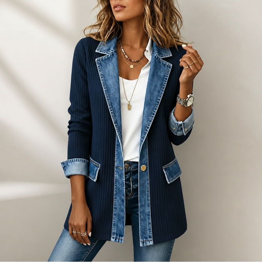Gemma | Women's Ribbed Longline Cardigan Coat with Contrast Panel Details