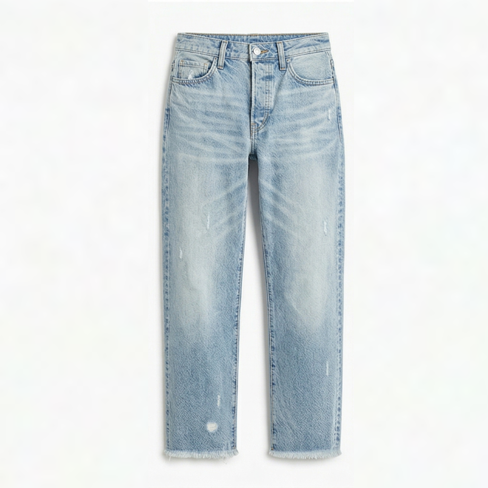 Megan | Women's High-Waisted Cropped Straight-Leg Jeans with Frayed Hem
