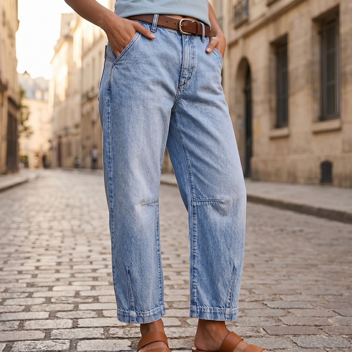 Daphne | Women's High-Waisted Cropped Barrel-Leg Jeans with Curved Seams