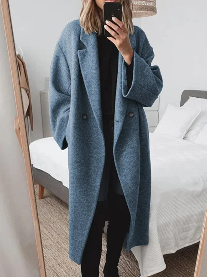 Adeline | Women's Oversized Longline Coat with Double-Breasted Buttons