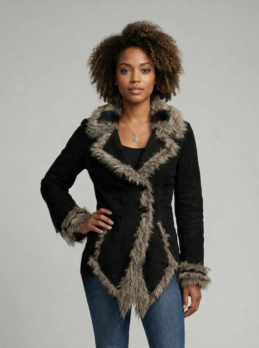 Women's Coat Asym Hem Collar Fringe | Winter