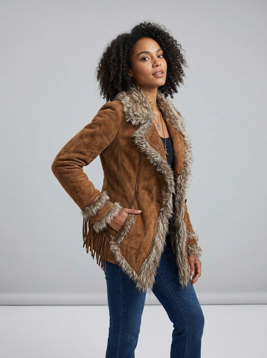 Women's Coat Asym Hem Collar Fringe | Winter