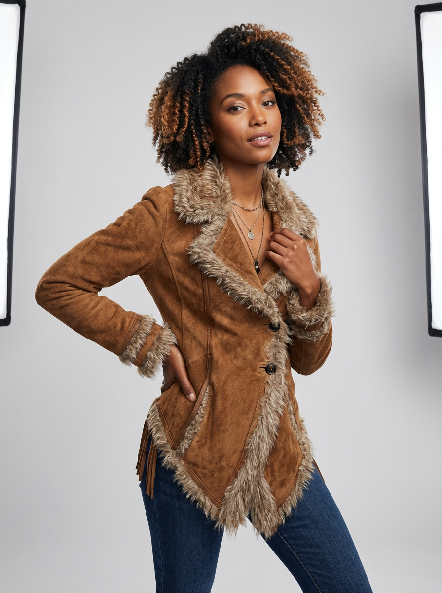 Women's Coat Asym Hem Collar Fringe | Winter