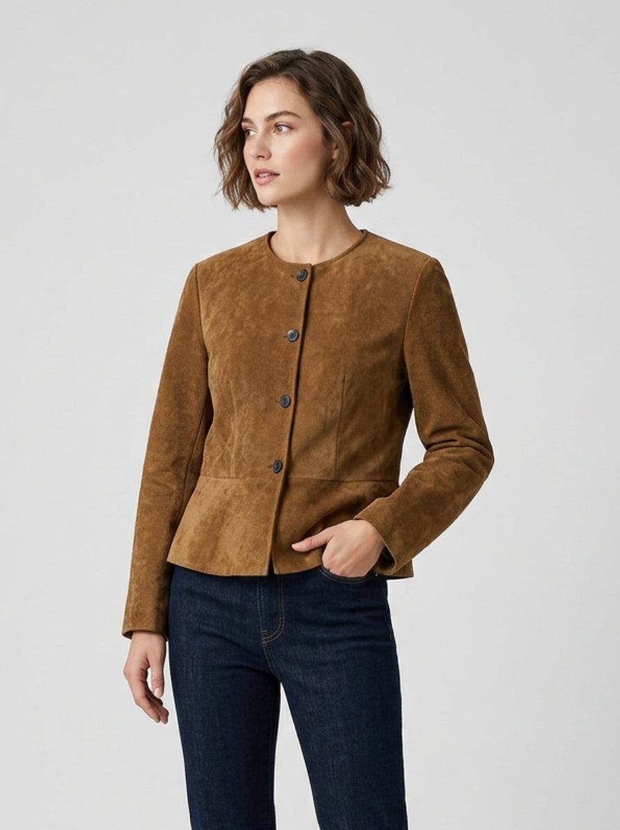 Women's Jacket Button Front Round Neck | Cropped