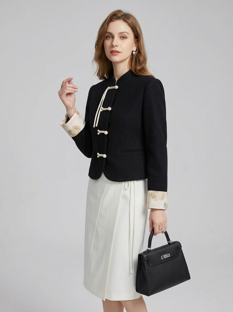 Women's Jacket Mandarin Collar Frog Closure | Cropped