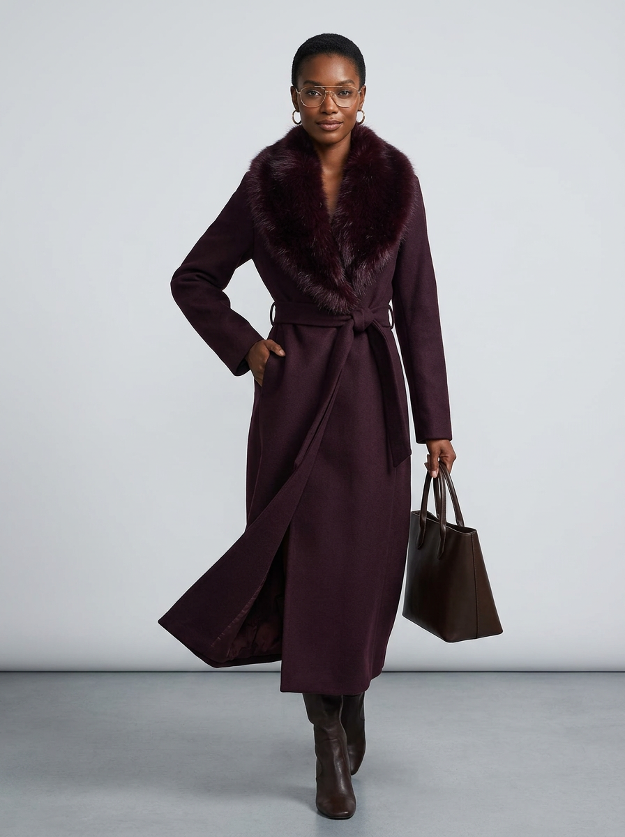 Women's Long Coat Belted Wide Collar | Winter