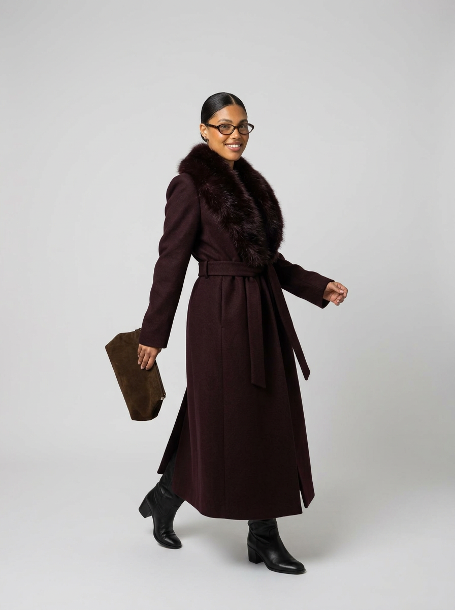 Women's Long Coat Belted Wide Collar | Winter