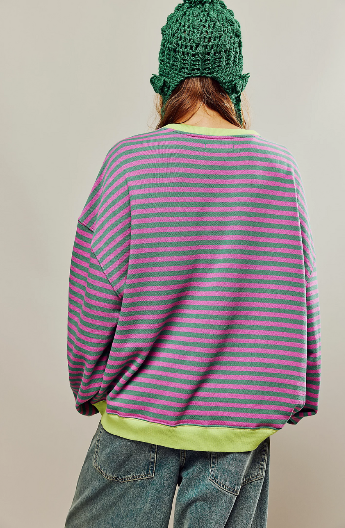 Zavina | Women's Oversized Striped Sweatshirt with Contrast Trim
