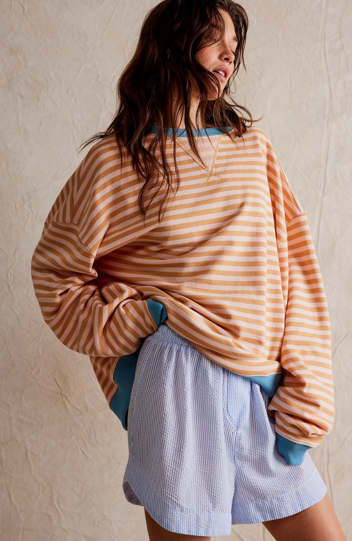 Zavina | Women's Oversized Striped Sweatshirt with Contrast Trim