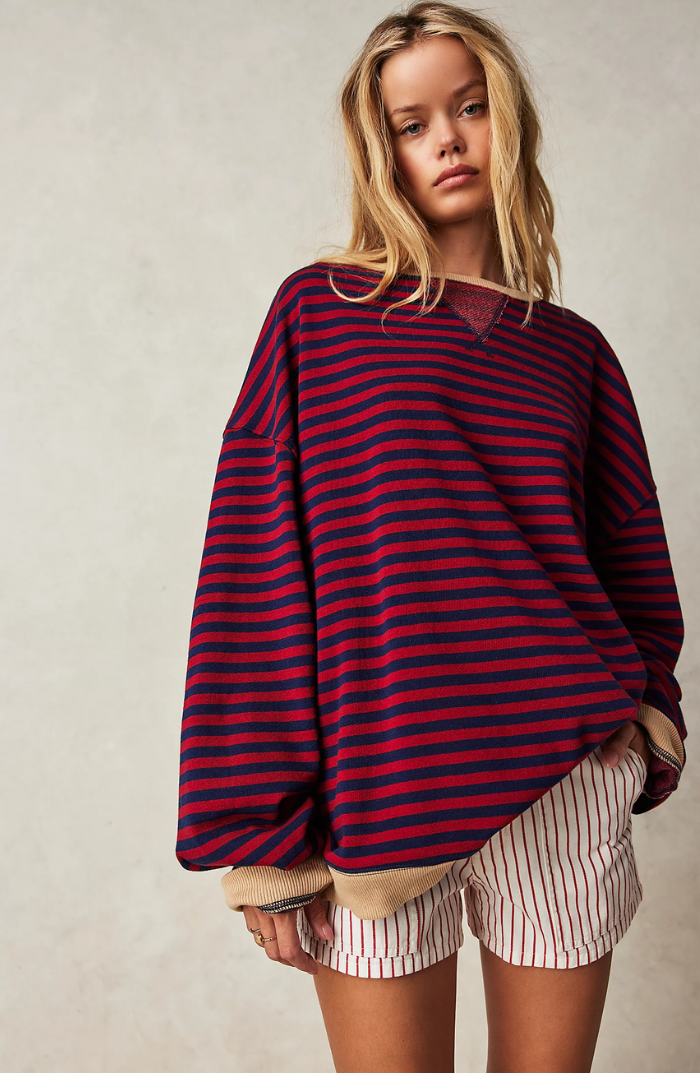 Zavina | Women's Oversized Striped Sweatshirt with Contrast Trim