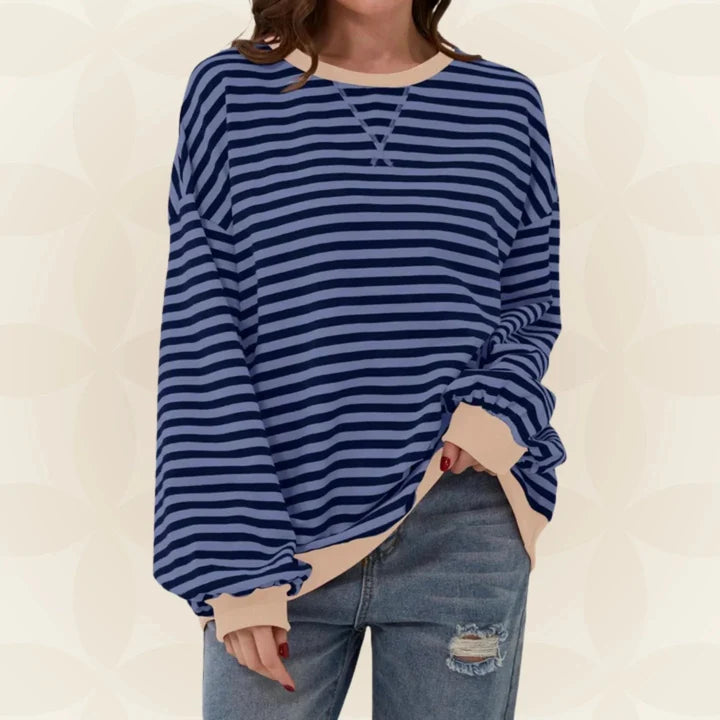 Zavina | Women's Oversized Striped Sweatshirt with Contrast Trim