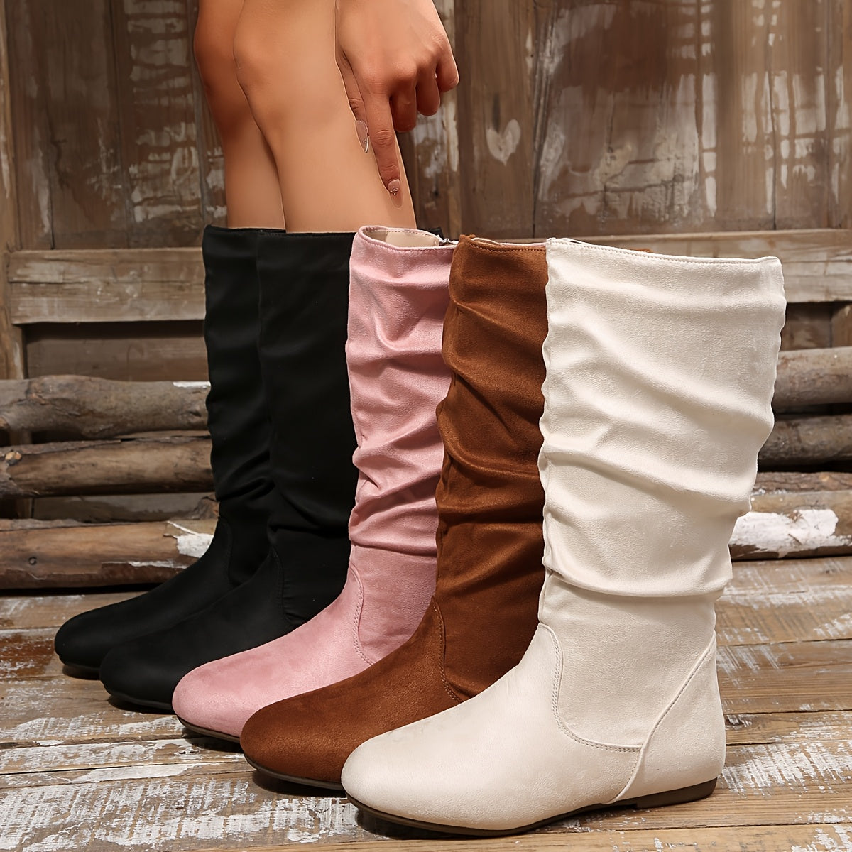 Zoey | Women's Slouched Mid-Calf Boots with Low Heel