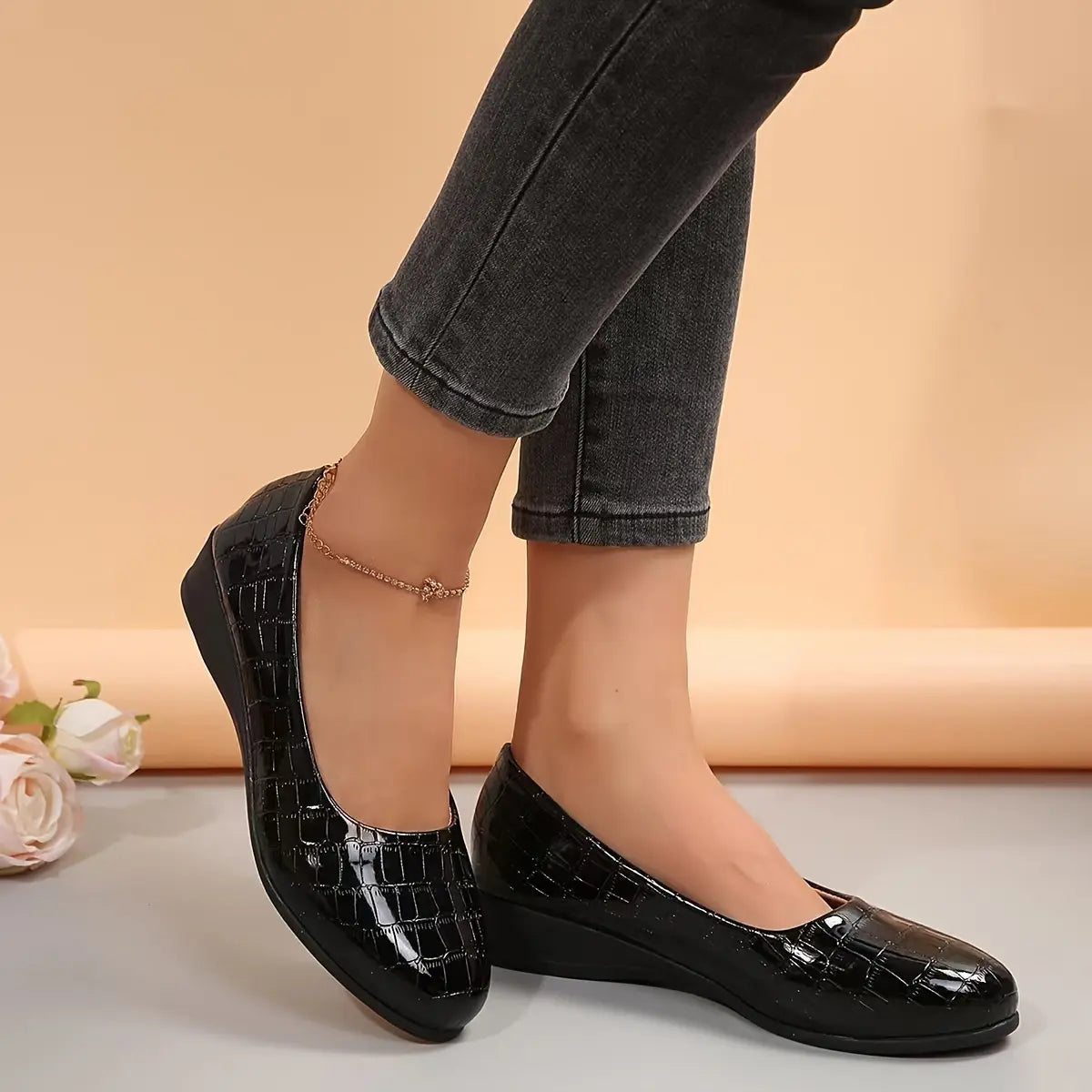 Tamsin | Women's Croc-Embossed Patent Wedge Shoes