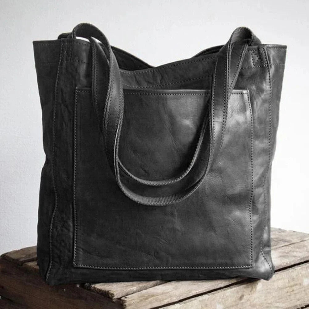Olivia | Women's Large Vintage-Style Tote Shoulder Bag with Front Pocket