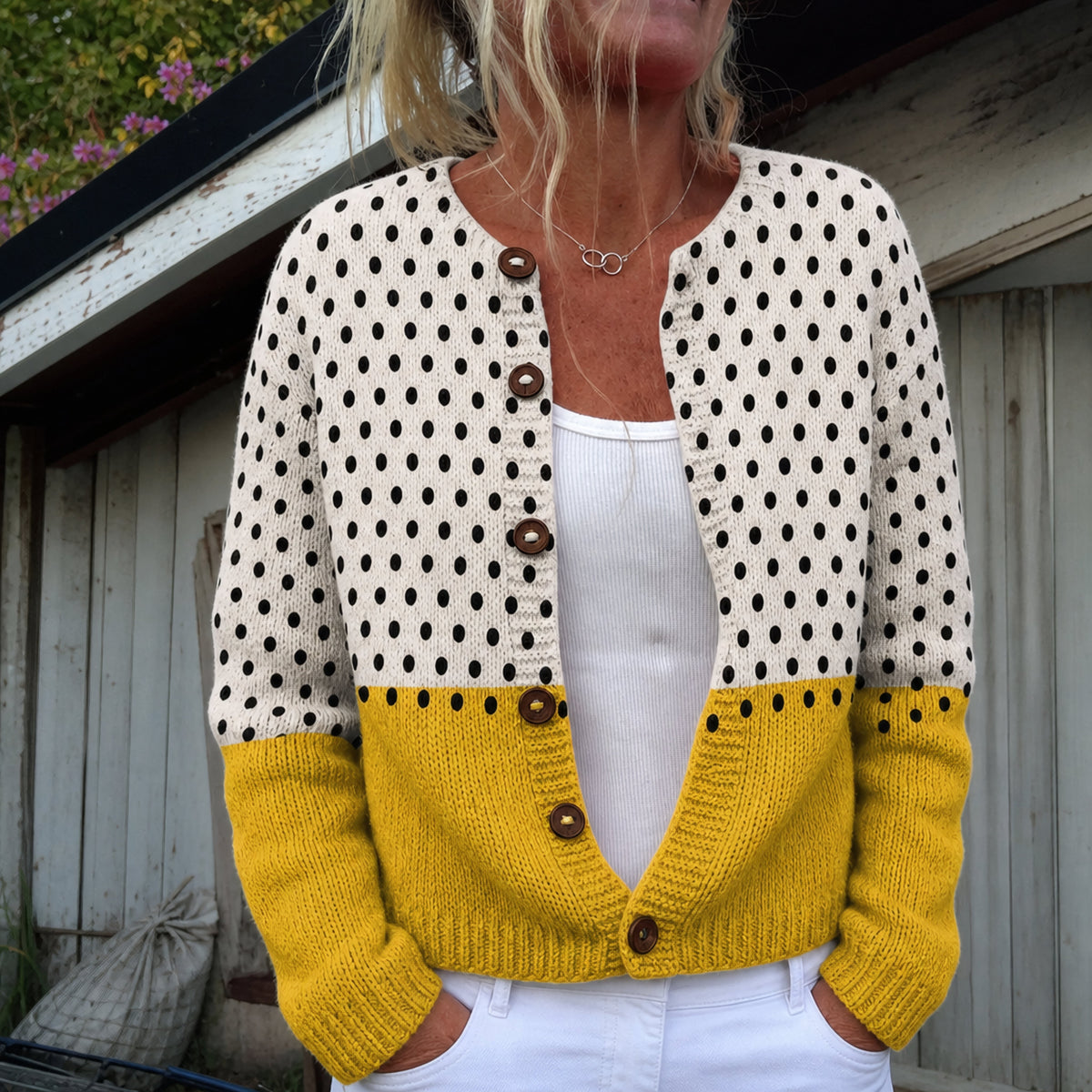 Mabel | Women's Polka-Dot Colorblock Cardigan