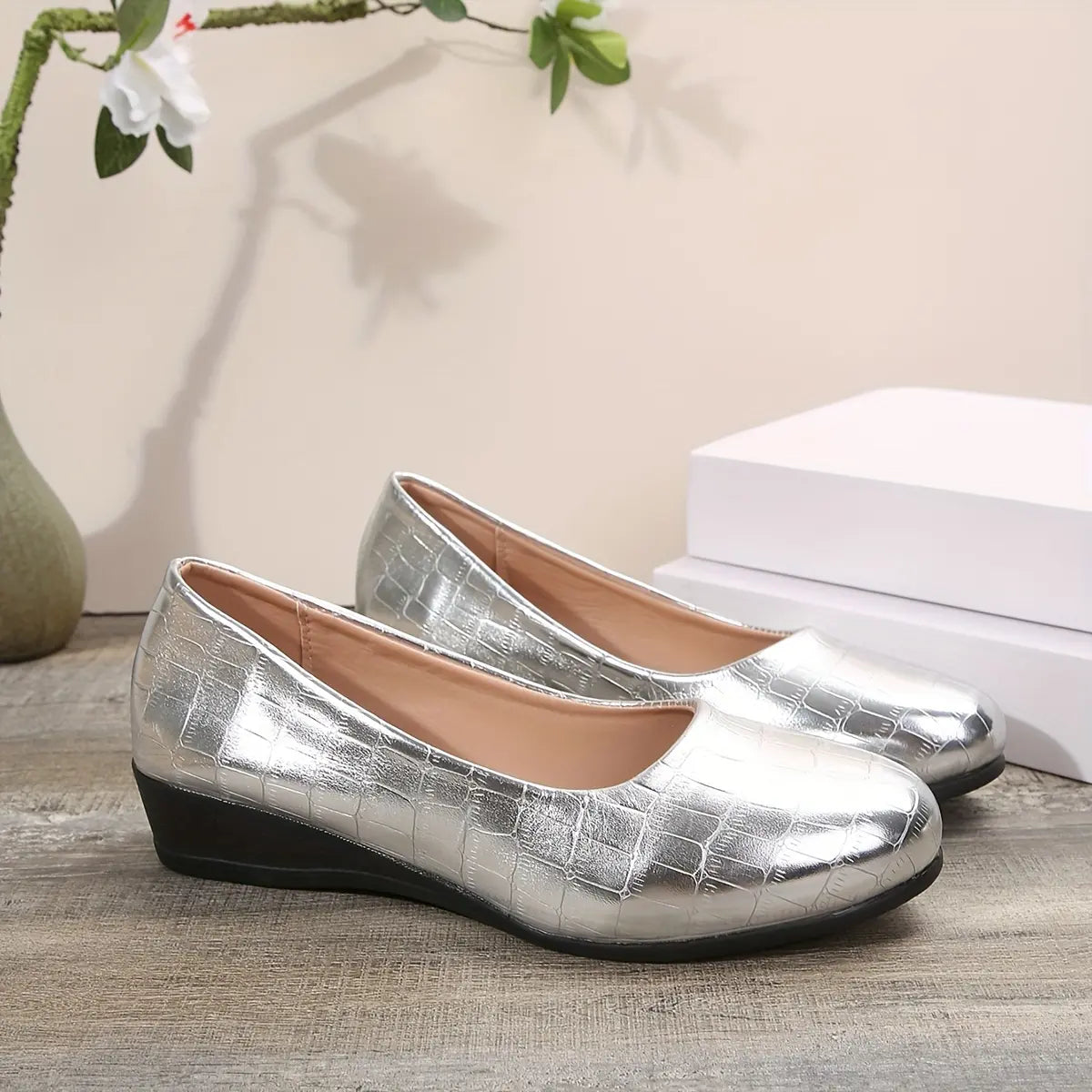 Tamsin | Women's Croc-Embossed Patent Wedge Shoes