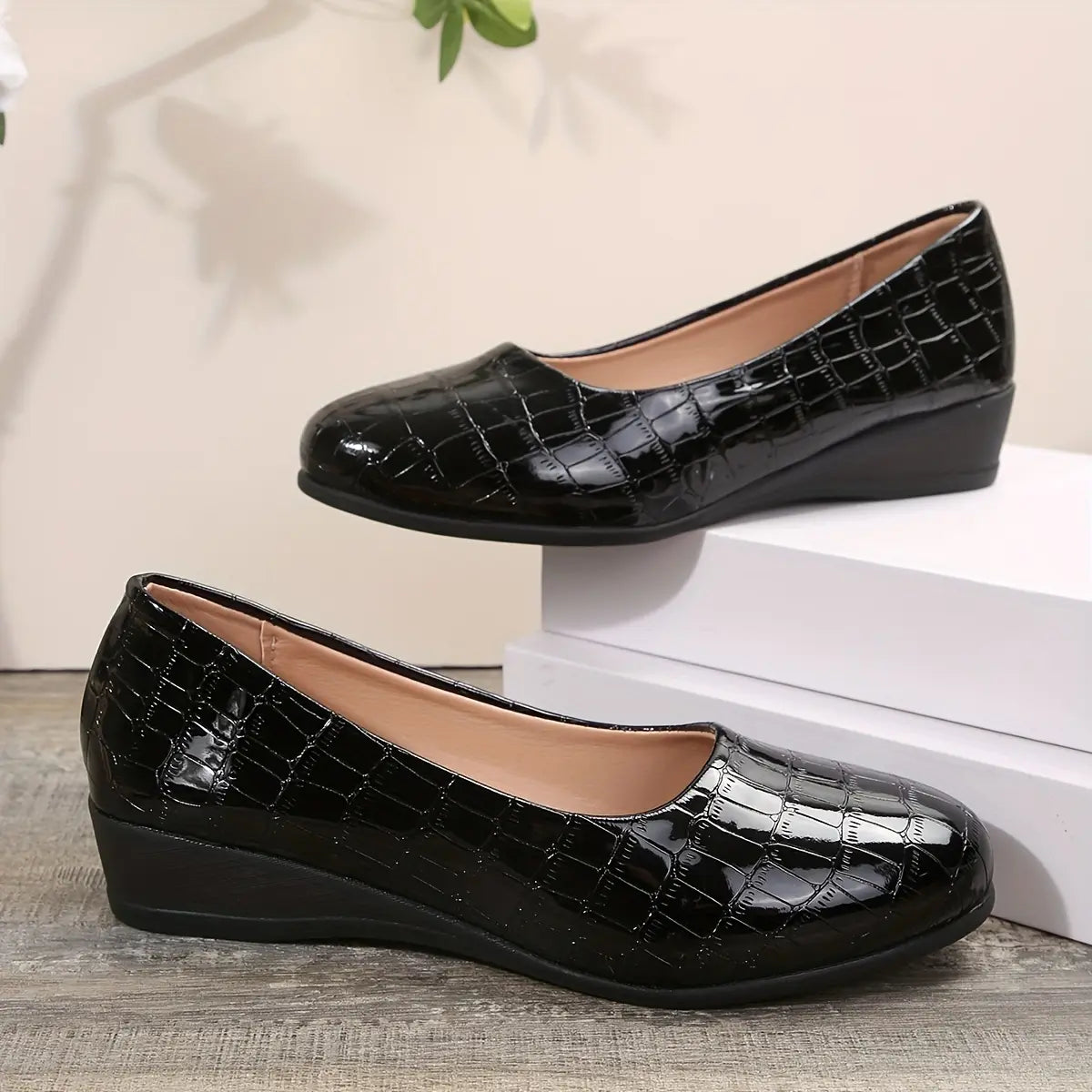 Tamsin | Women's Croc-Embossed Patent Wedge Shoes
