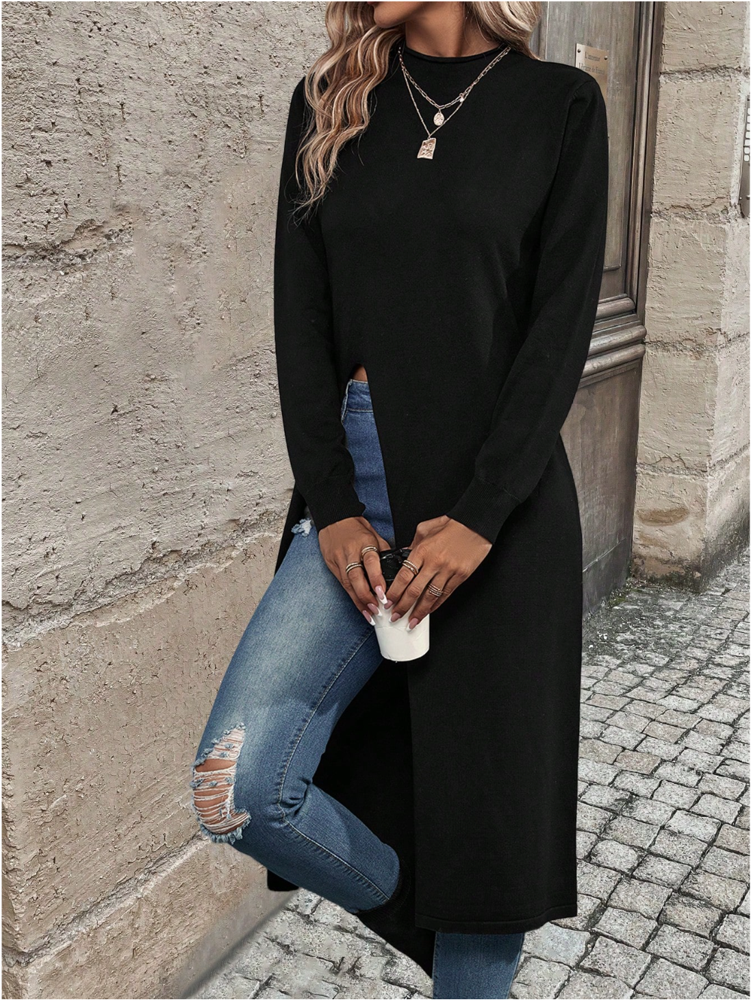 Eliza | Women's Black High-Split Tunic Top