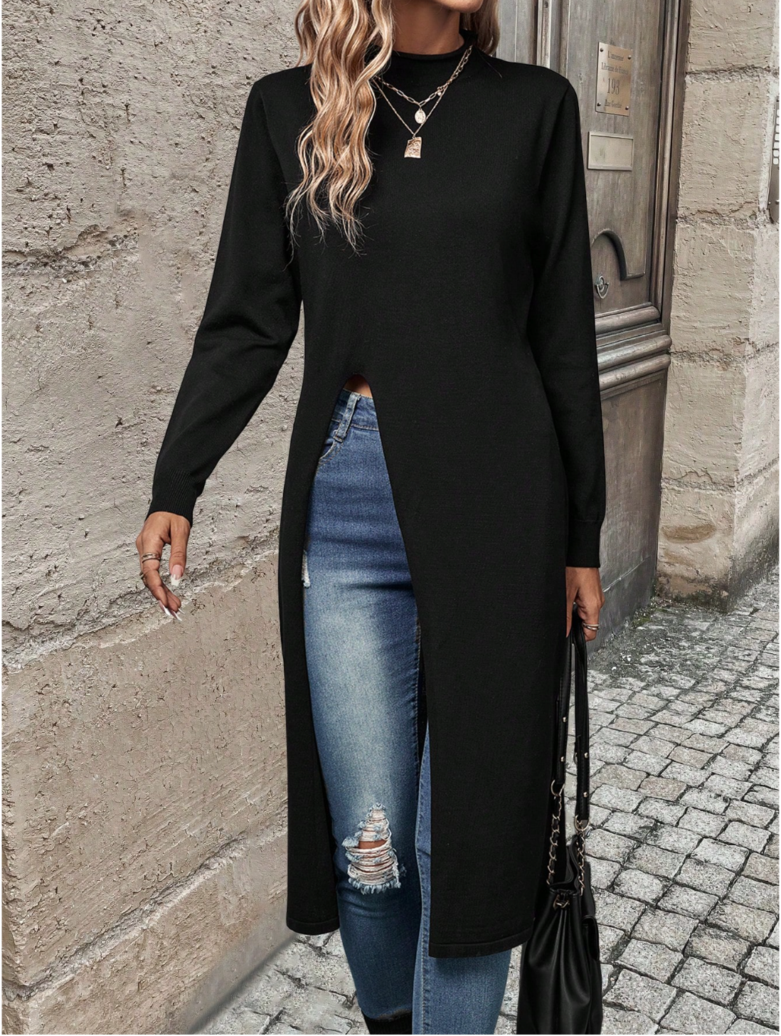 Eliza | Women's Black High-Split Tunic Top