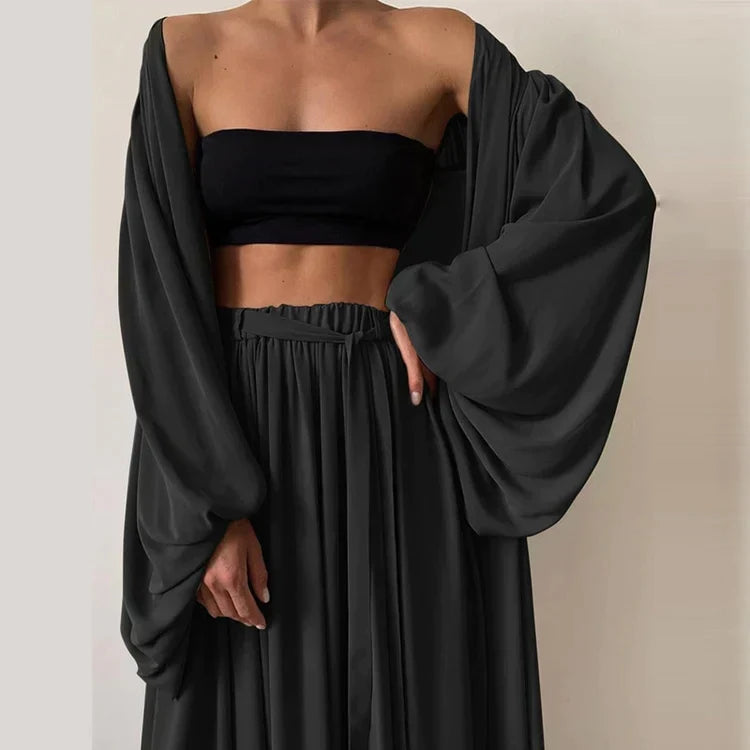 Amara | Women's Three-Piece Kimono and Wide-Leg Pants Set
