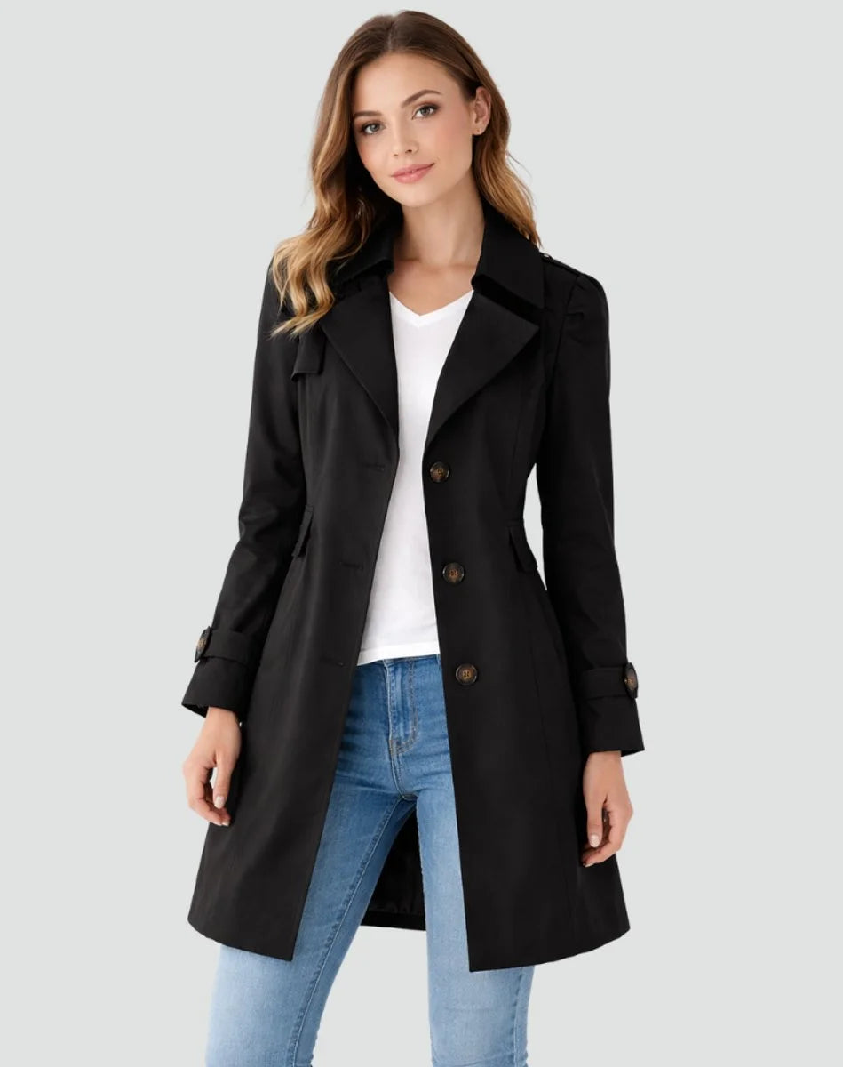 Felicity | Women's Tailored Mid-Length Trench Coat with Notched Lapels