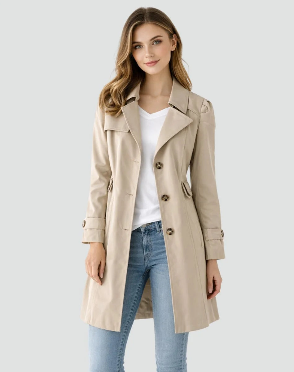 Felicity | Women's Tailored Mid-Length Trench Coat with Notched Lapels