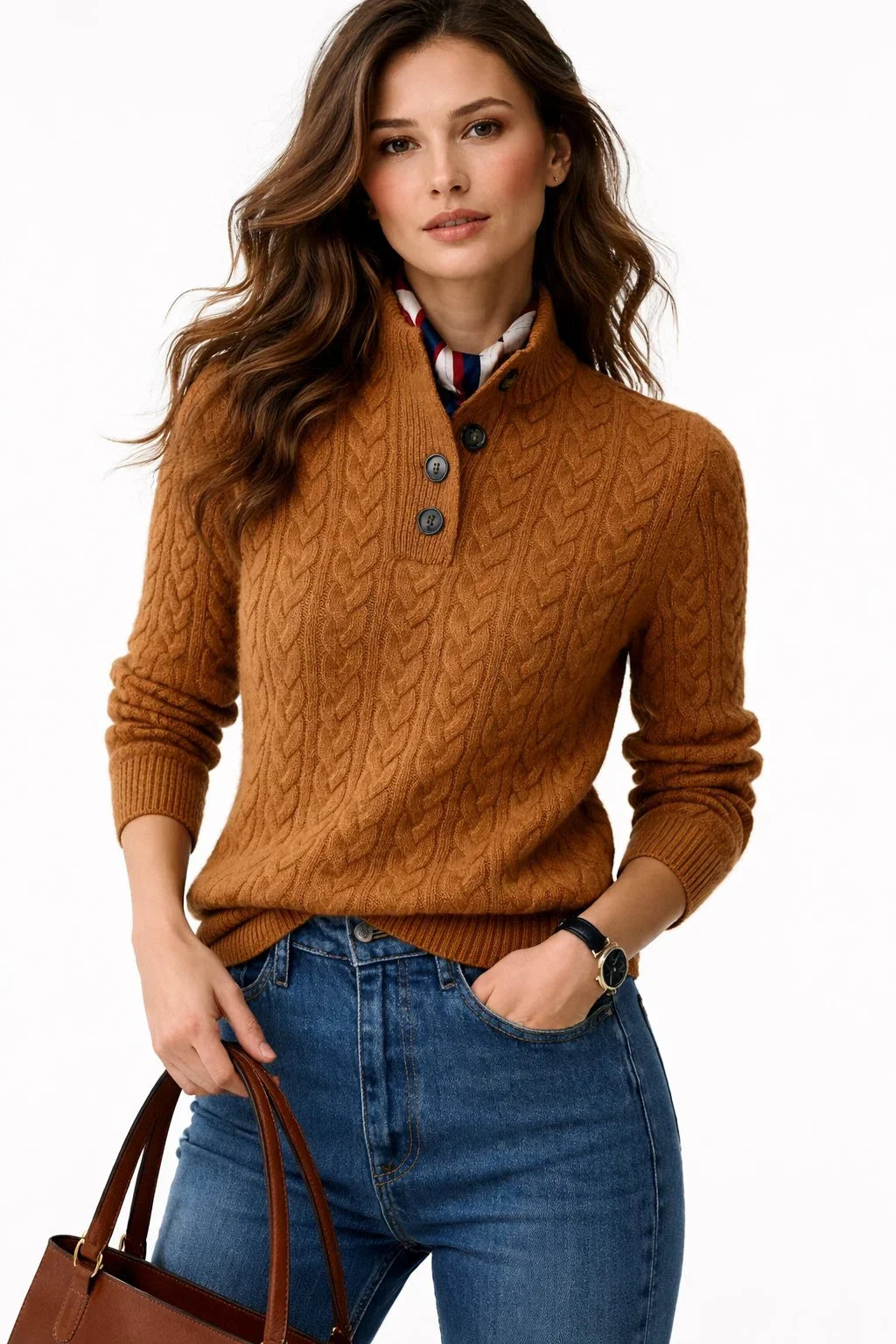 Nina | Women's Cable-Pattern Button-Neck Sweater