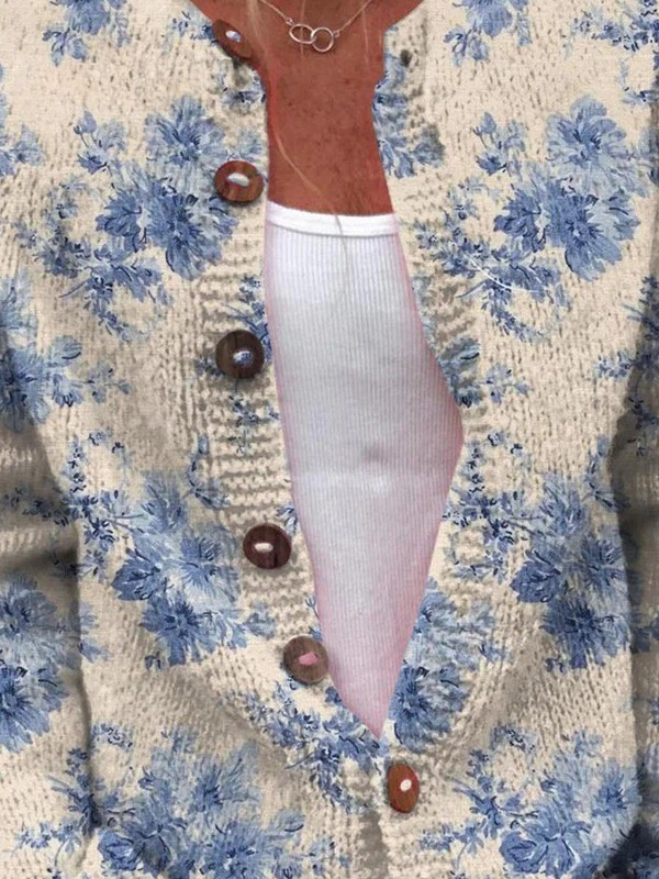 Florence | Women's Vintage Blue Floral Cardigan