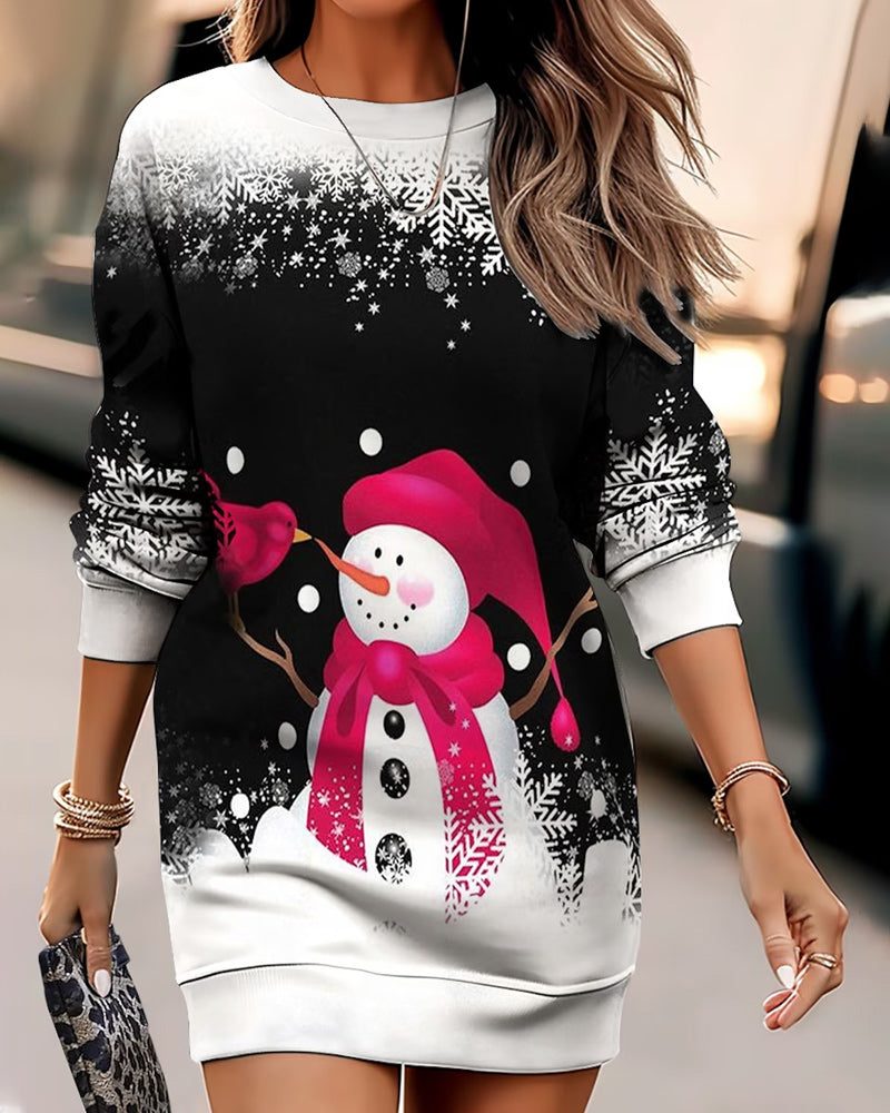 Corinne | Women's Snowman Print Christmas Sweatshirt Dress