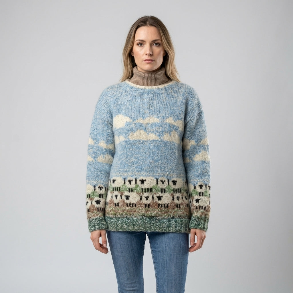 Elspeth | Women's Sheep-Print Knit Sweater