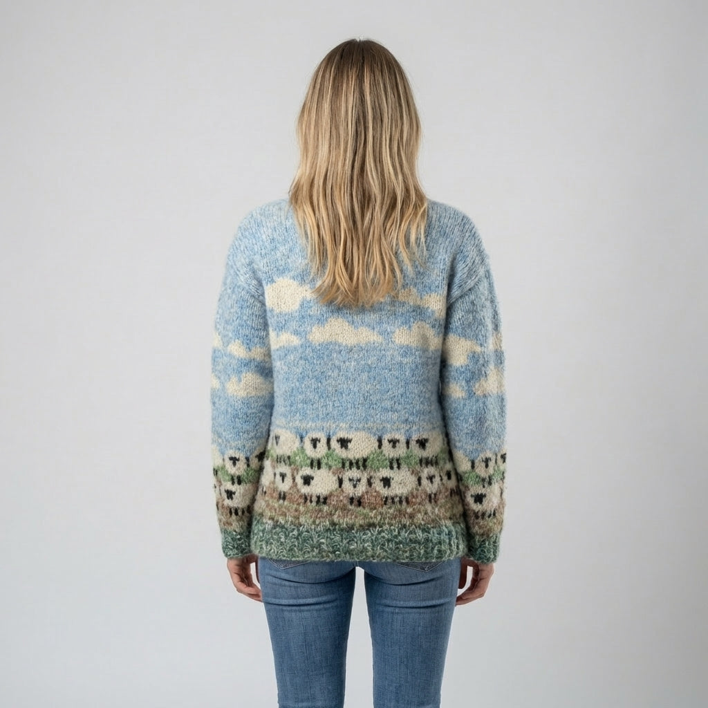 Elspeth | Women's Sheep-Print Knit Sweater