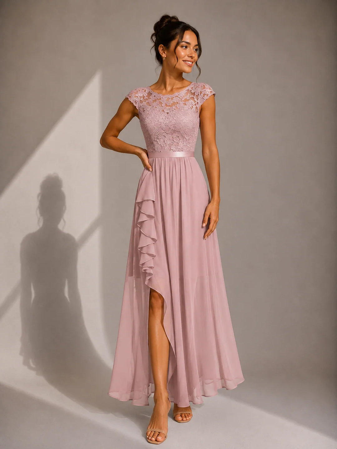 Claudia | Women's Floral-Pattern High-Slit Ruffle Maxi Dress