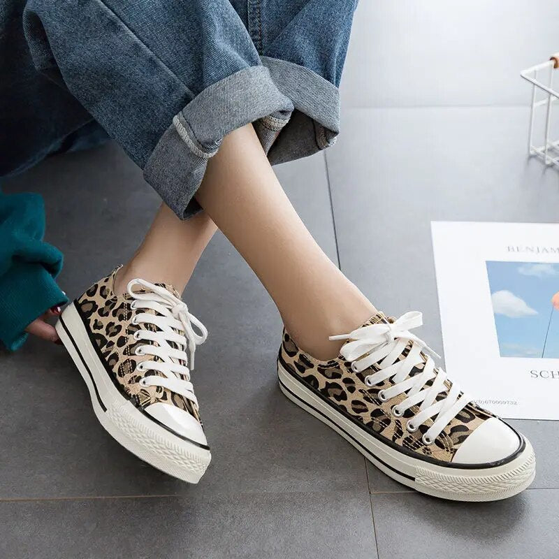Aveline | Women's Leopard-Print Canvas Trainers