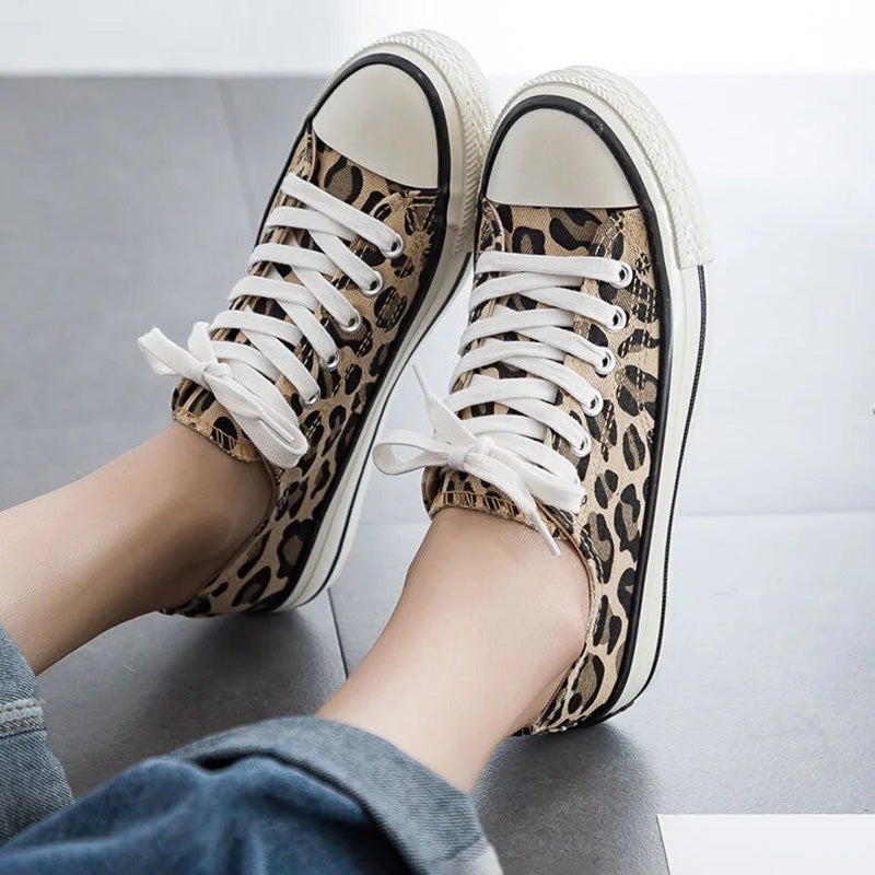 Aveline | Women's Leopard-Print Canvas Trainers