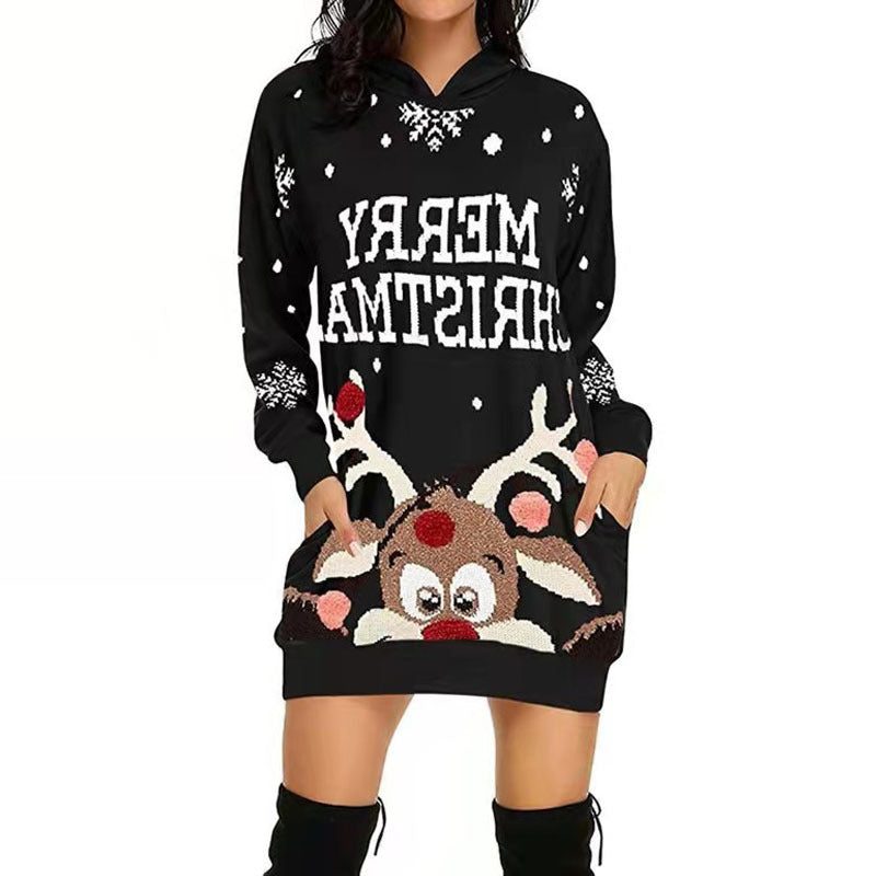 Lydia | Women's Christmas Reindeer Hooded Sweatshirt Dress