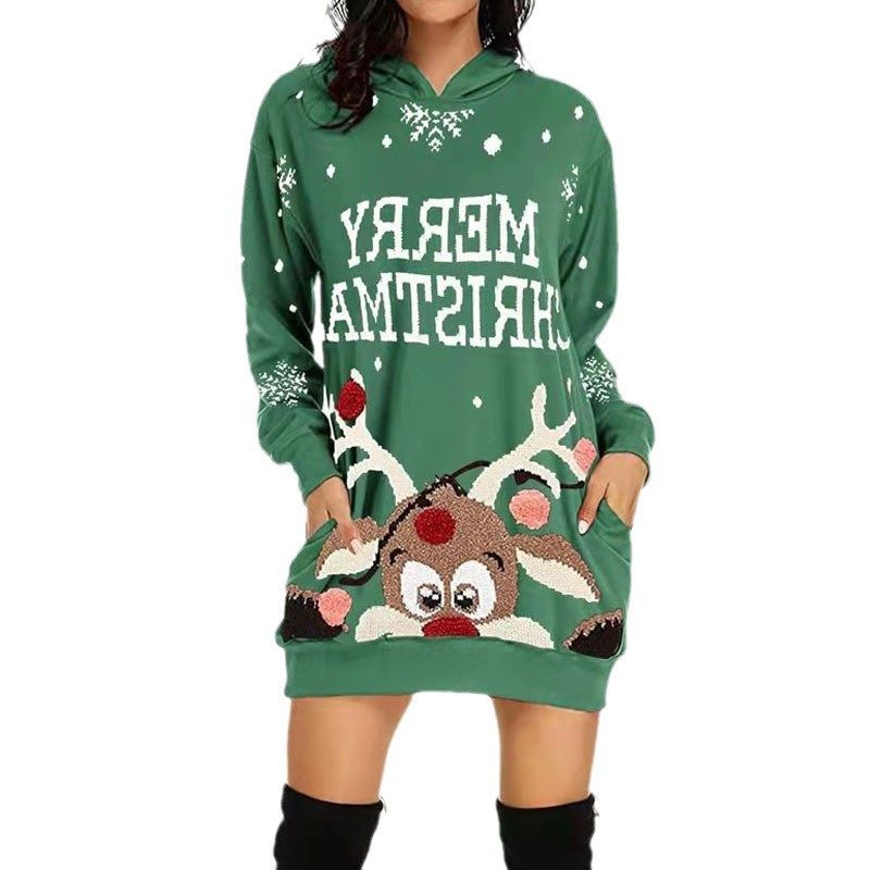 Lydia | Women's Christmas Reindeer Hooded Sweatshirt Dress