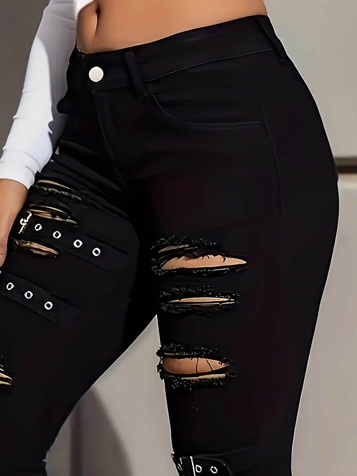 Jolene | Women's Distressed Ripped Jeans with Buckle Straps